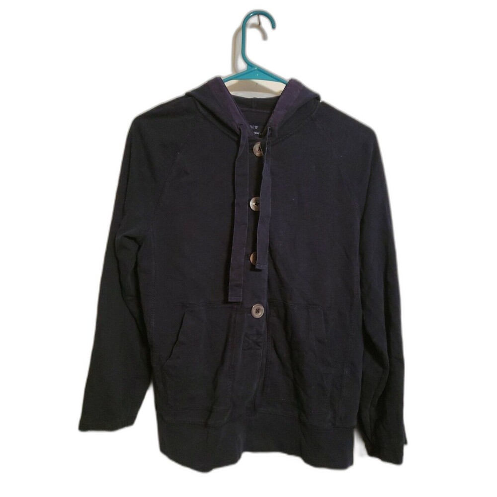 J Crew Washed Heavyweight Jersey Hoodie Womens Buttons Jacket Large DARK BLUE